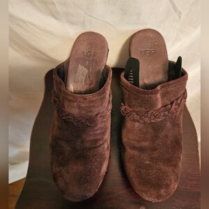 UGG Clogs, Dark Brown, Size 9, Leather Suede Upper, Braided Detail
